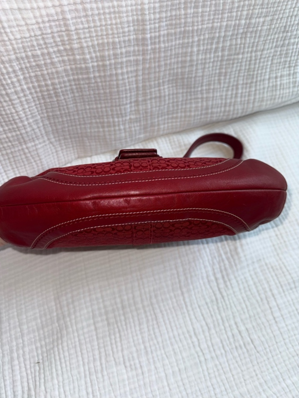 Coach Rare Soho Signature Buckle Flap Shoulder Bag Red Jacquard Leather Trim Y2K - Picture 8 of 12